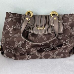 Coach Ashley Satchel Bronze Brown Dotted Op Art Gathered Handbag H1282-F20056